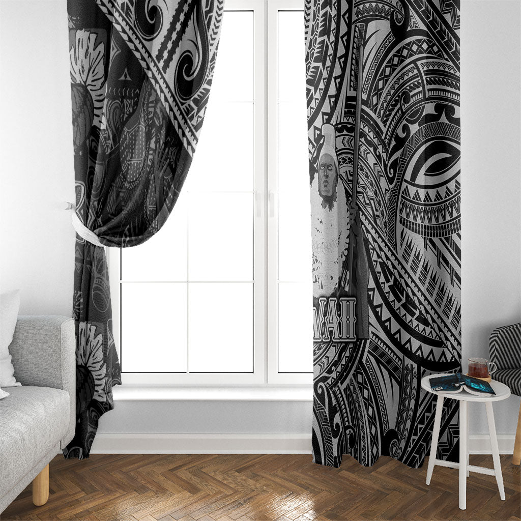 Hawaii King Kamehameha Window Curtain With Hawaiian Ipu Motifs Black Version LT05 - Polynesian Pride