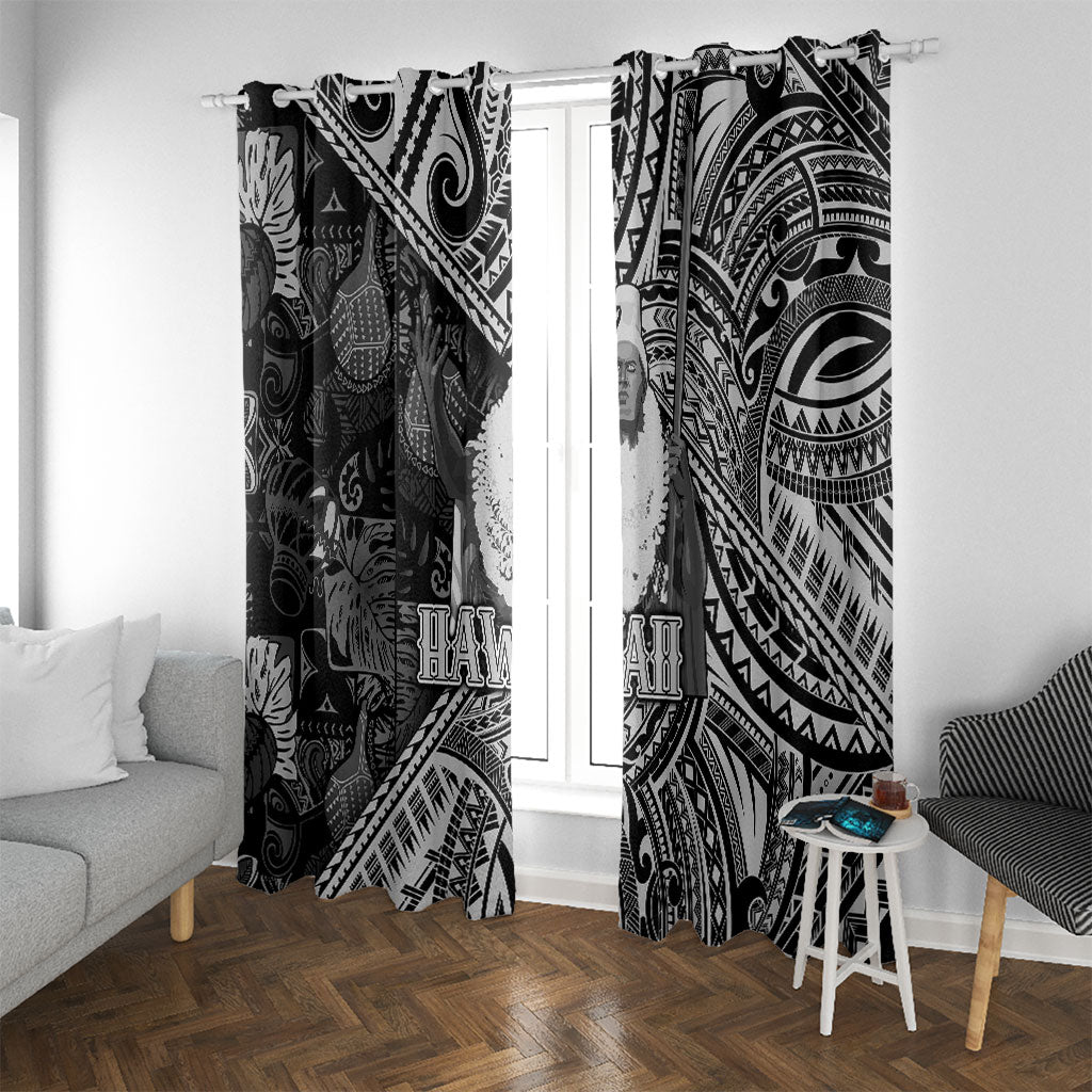 Hawaii King Kamehameha Window Curtain With Hawaiian Ipu Motifs Black Version LT05 With Grommets Black - Polynesian Pride