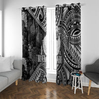 Hawaii King Kamehameha Window Curtain With Hawaiian Ipu Motifs Black Version LT05 With Grommets Black - Polynesian Pride