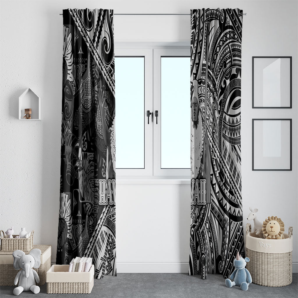 Hawaii King Kamehameha Window Curtain With Hawaiian Ipu Motifs Black Version LT05 - Polynesian Pride