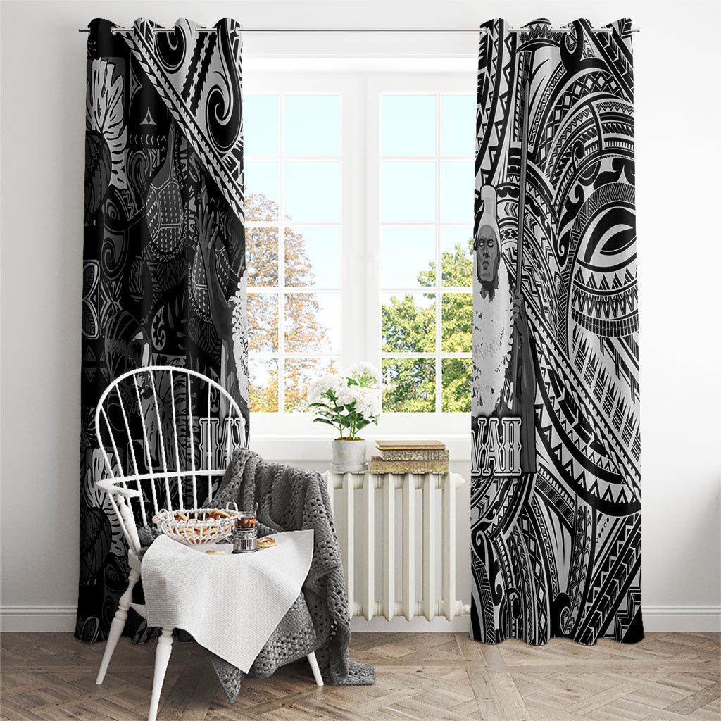 Hawaii King Kamehameha Window Curtain With Hawaiian Ipu Motifs Black Version LT05 - Polynesian Pride