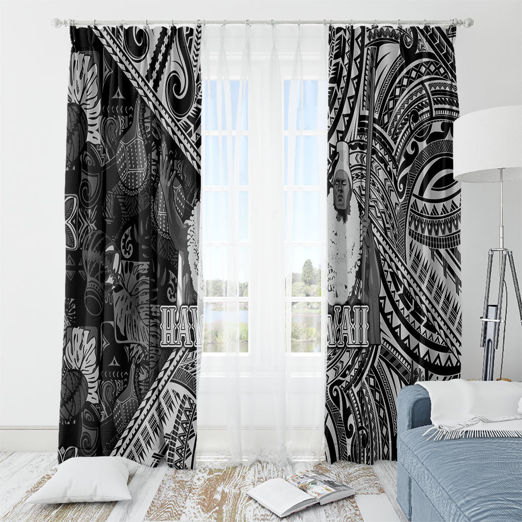 Hawaii King Kamehameha Window Curtain With Hawaiian Ipu Motifs Black Version LT05 - Polynesian Pride