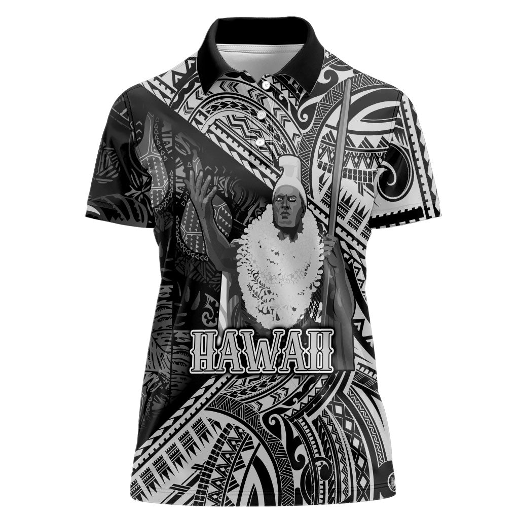 Hawaii King Kamehameha Women Polo Shirt With Hawaiian Ipu Motifs Black Version LT05 Female Black - Polynesian Pride
