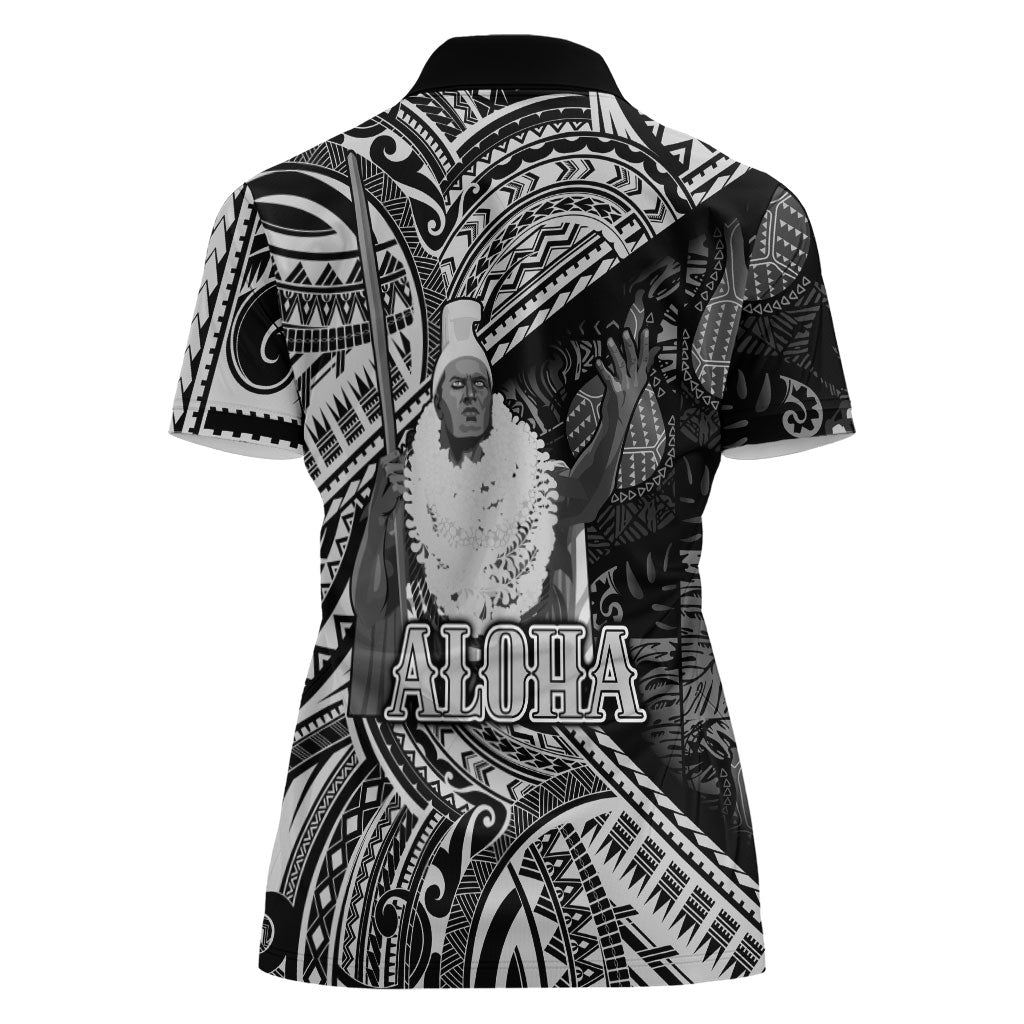 Hawaii King Kamehameha Women Polo Shirt With Hawaiian Ipu Motifs Black Version LT05 - Polynesian Pride