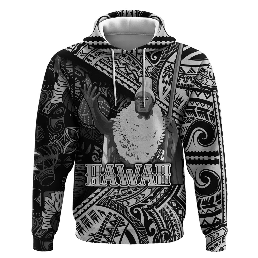 Hawaii King Kamehameha Zip Hoodie With Hawaiian Ipu Motifs Black Version LT05 Pullover Hoodie Black - Polynesian Pride