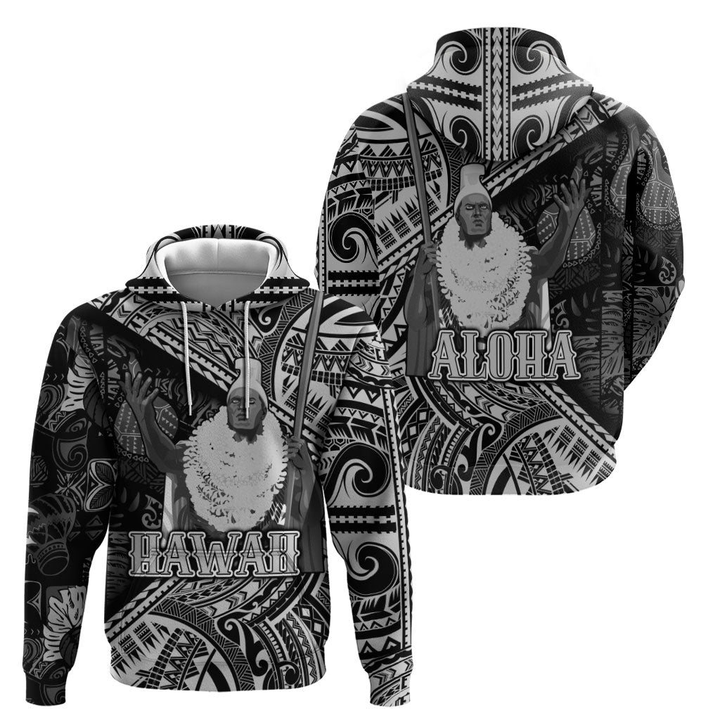 Hawaii King Kamehameha Zip Hoodie With Hawaiian Ipu Motifs Black Version LT05 - Polynesian Pride