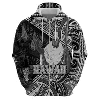 Hawaii King Kamehameha Zip Hoodie With Hawaiian Ipu Motifs Black Version LT05 - Polynesian Pride