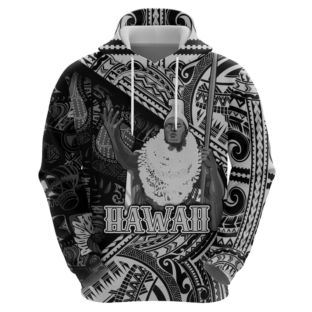 Hawaii King Kamehameha Zip Hoodie With Hawaiian Ipu Motifs Black Version LT05 - Polynesian Pride