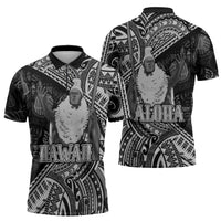 Hawaii King Kamehameha Zipper Polo Shirt With Hawaiian Ipu Motifs Black Version LT05 - Polynesian Pride