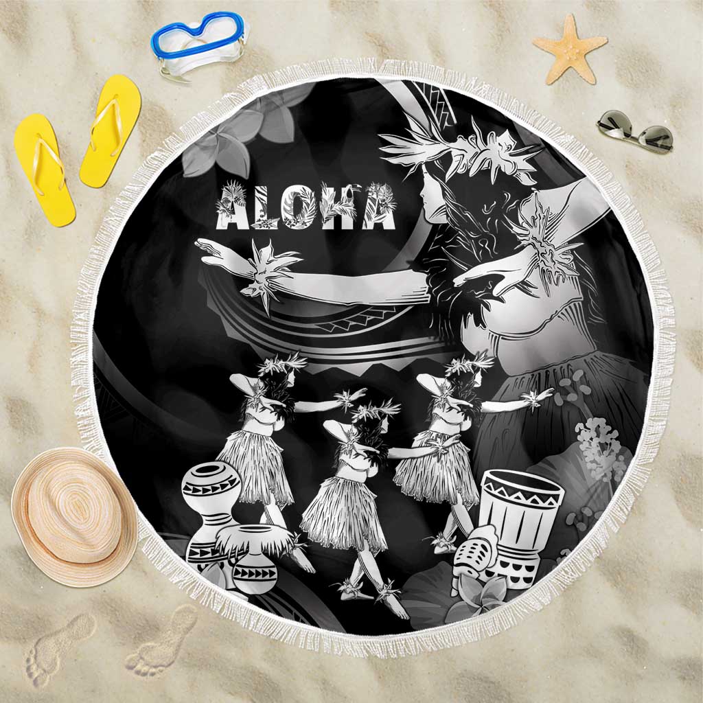 Hawaii Beautiful Hula Dancers Beach Blanket With Ipu Keke And Pahu Drum LT05 One Size 150cm Black - Polynesian Pride