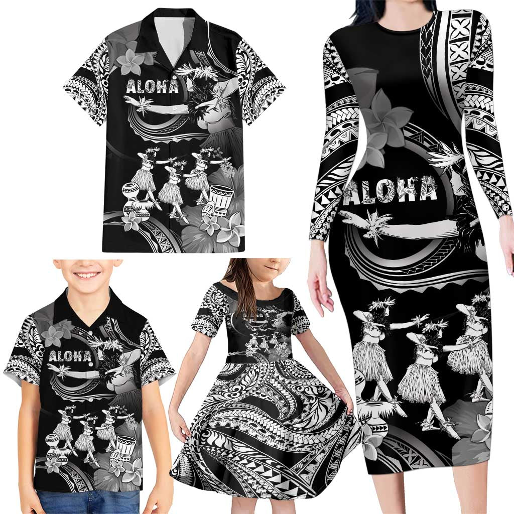 Hawaii Beautiful Hula Dancers Family Matching Long Sleeve Bodycon Dress and Hawaiian Shirt With Ipu Keke And Pahu Drum