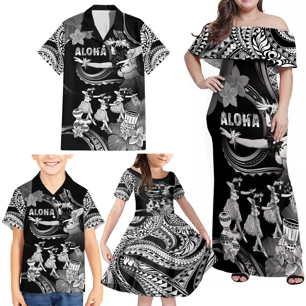 Hawaii Beautiful Hula Dancers Family Matching Off Shoulder Maxi Dress and Hawaiian Shirt With Ipu Keke And Pahu Drum