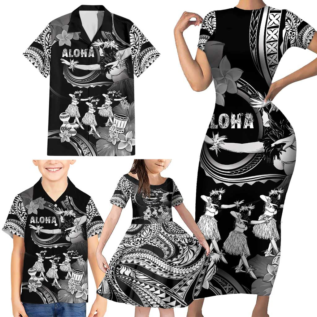 Hawaii Beautiful Hula Dancers Family Matching Short Sleeve Bodycon Dress and Hawaiian Shirt With Ipu Keke And Pahu Drum