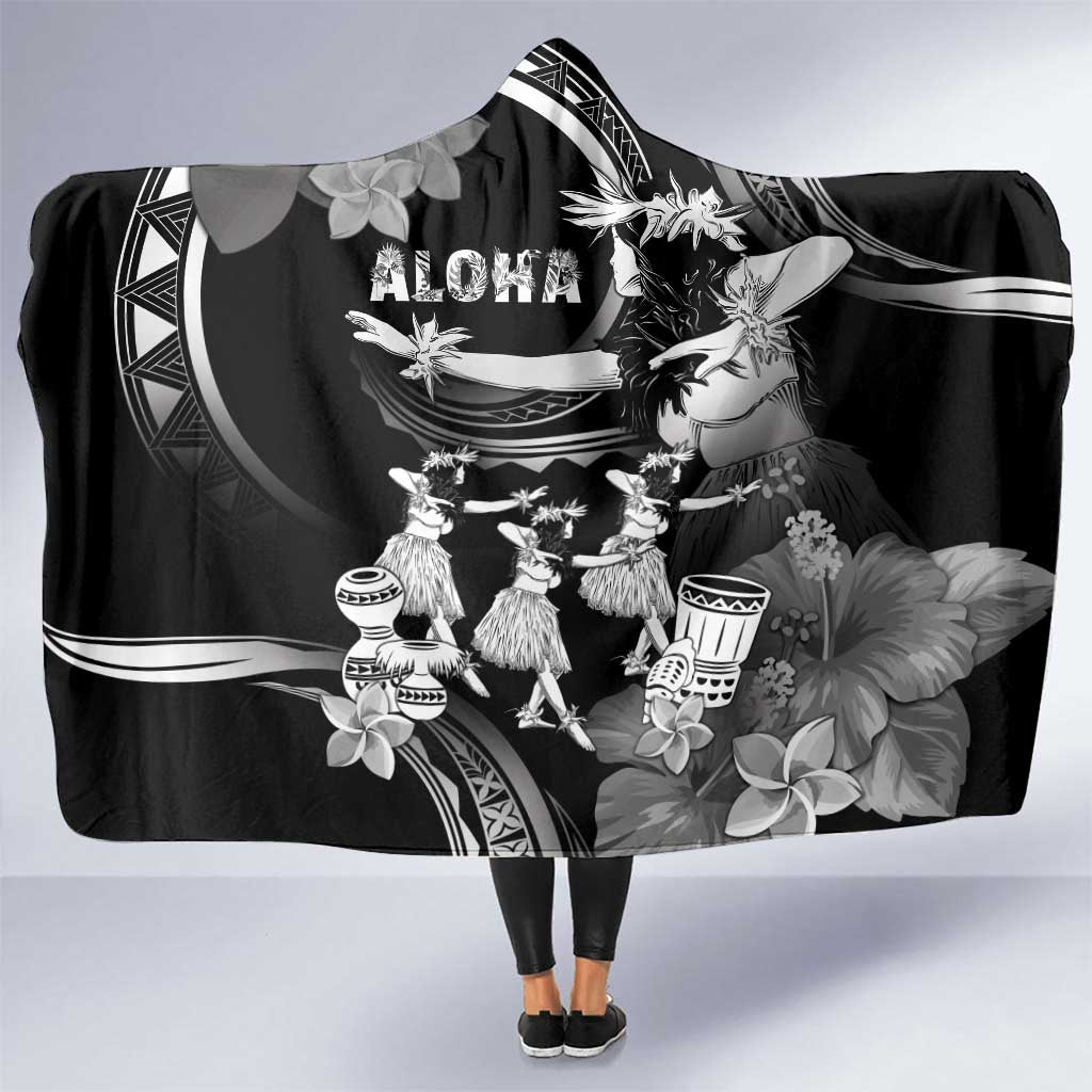 Hawaii Beautiful Hula Dancers Hooded Blanket With Ipu Keke And Pahu Drum LT05 One Size Black - Polynesian Pride
