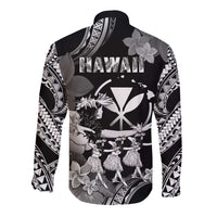 Hawaii Beautiful Hula Dancers Long Sleeve Button Shirt With Ipu Keke And Pahu Drum