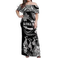 Hawaii Beautiful Hula Dancers Off Shoulder Maxi Dress With Ipu Keke And Pahu Drum LT05 Women Black - Polynesian Pride