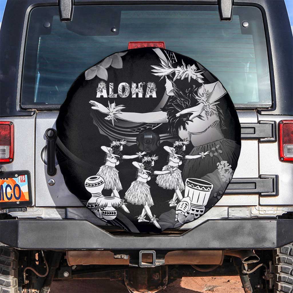 Hawaii Beautiful Hula Dancers Spare Tire Cover With Ipu Keke And Pahu Drum LT05 Black - Polynesian Pride