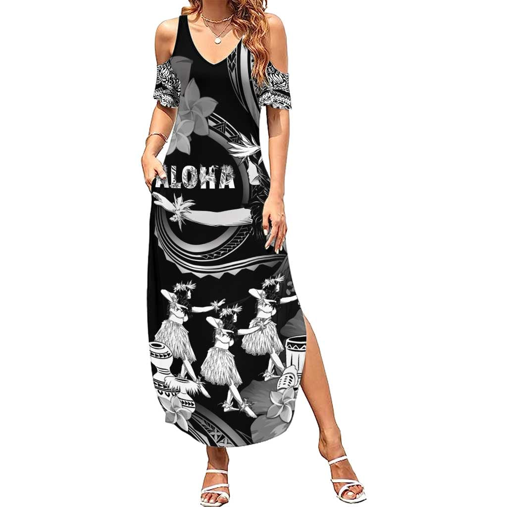 Hawaii Beautiful Hula Dancers Summer Maxi Dress With Ipu Keke And Pahu Drum LT05 Women Black - Polynesian Pride