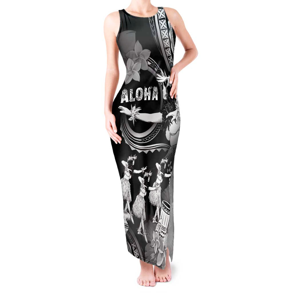 Hawaii Beautiful Hula Dancers Tank Maxi Dress With Ipu Keke And Pahu Drum LT05 Women Black - Polynesian Pride