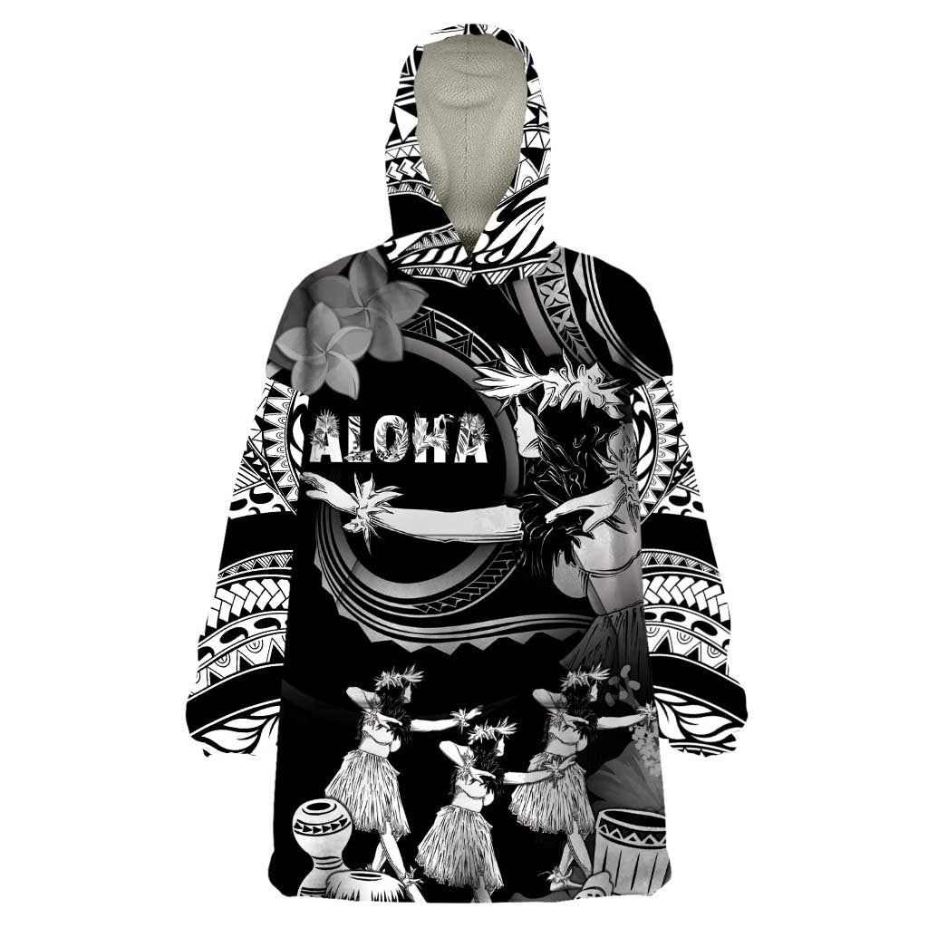 Hawaii Beautiful Hula Dancers Wearable Blanket Hoodie With Ipu Keke And Pahu Drum LT05 One Size Black - Polynesian Pride