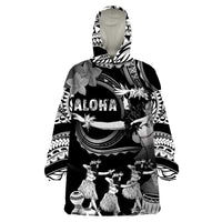 Hawaii Beautiful Hula Dancers Wearable Blanket Hoodie With Ipu Keke And Pahu Drum LT05 One Size Black - Polynesian Pride