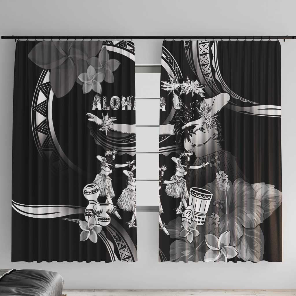 Hawaii Beautiful Hula Dancers Window Curtain With Ipu Keke And Pahu Drum LT05 With Hooks Black - Polynesian Pride