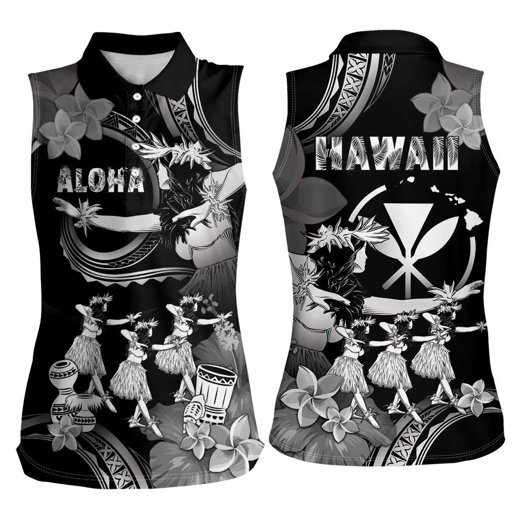Hawaii Beautiful Hula Dancers Women Sleeveless Polo Shirt With Ipu Keke And Pahu Drum