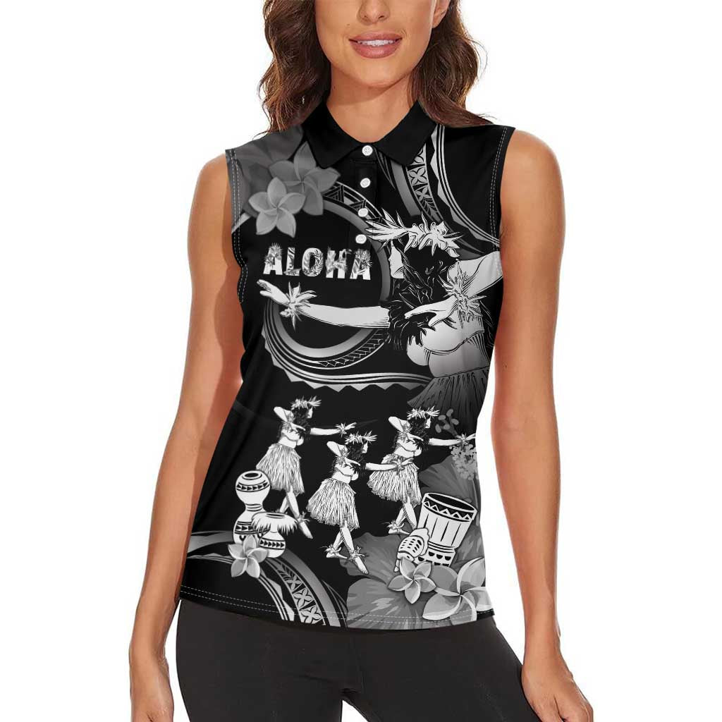 Hawaii Beautiful Hula Dancers Women Sleeveless Polo Shirt With Ipu Keke And Pahu Drum