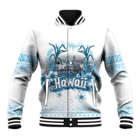 Hawaii Sugar Plantation Baseball Jacket With Hawaiian Tapa Pattern LT05 Unisex White - Polynesian Pride
