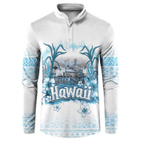 Hawaii Sugar Plantation Button Sweatshirt With Hawaiian Tapa Pattern LT05 White - Polynesian Pride