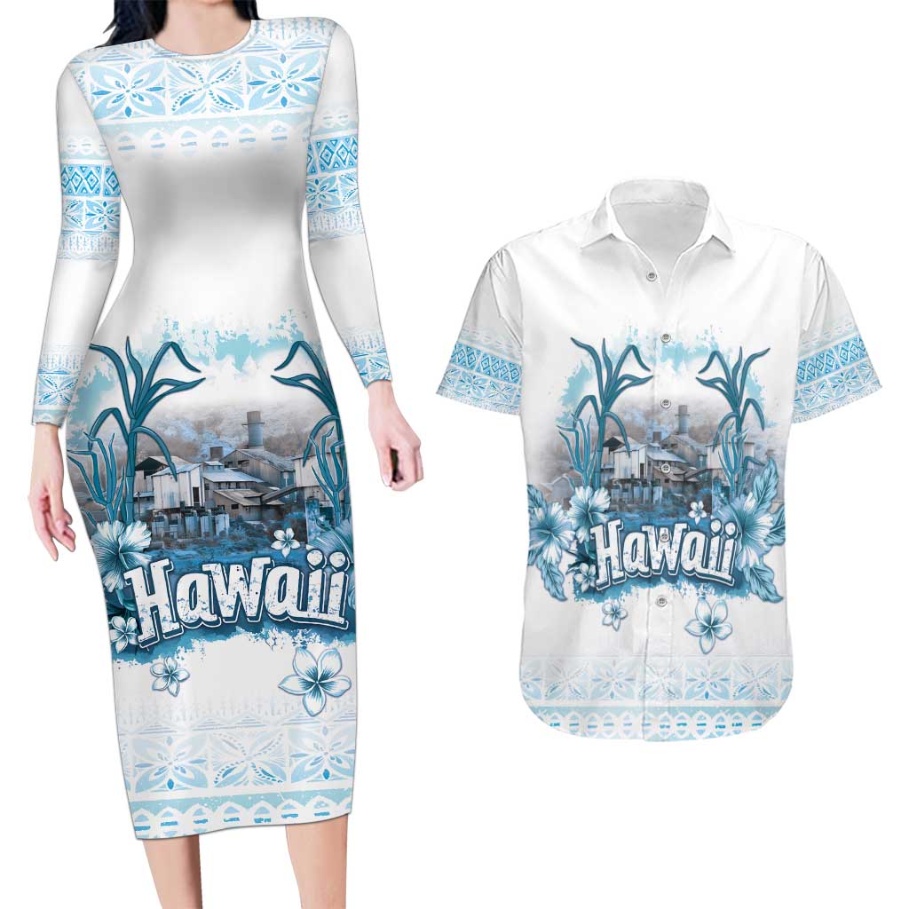 Hawaii Sugar Plantation Couples Matching Long Sleeve Bodycon Dress and Hawaiian Shirt With Hawaiian Tapa Pattern
