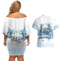 Hawaii Sugar Plantation Couples Matching Off Shoulder Short Dress and Hawaiian Shirt With Hawaiian Tapa Pattern LT05 - Polynesian Pride