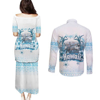 Hawaii Sugar Plantation Couples Matching Puletasi and Long Sleeve Button Shirt With Hawaiian Tapa Pattern LT05 - Polynesian Pride