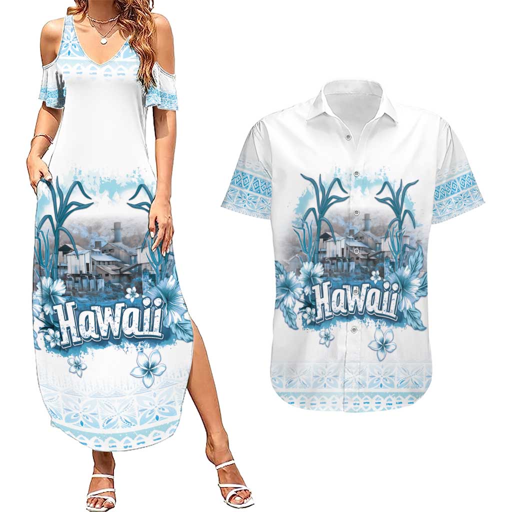 Hawaii Sugar Plantation Couples Matching Summer Maxi Dress and Hawaiian Shirt With Hawaiian Tapa Pattern LT05 White - Polynesian Pride
