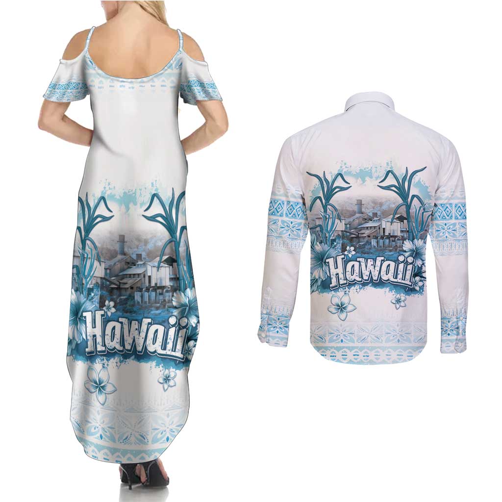 Hawaii Sugar Plantation Couples Matching Summer Maxi Dress and Long Sleeve Button Shirt With Hawaiian Tapa Pattern LT05 - Polynesian Pride