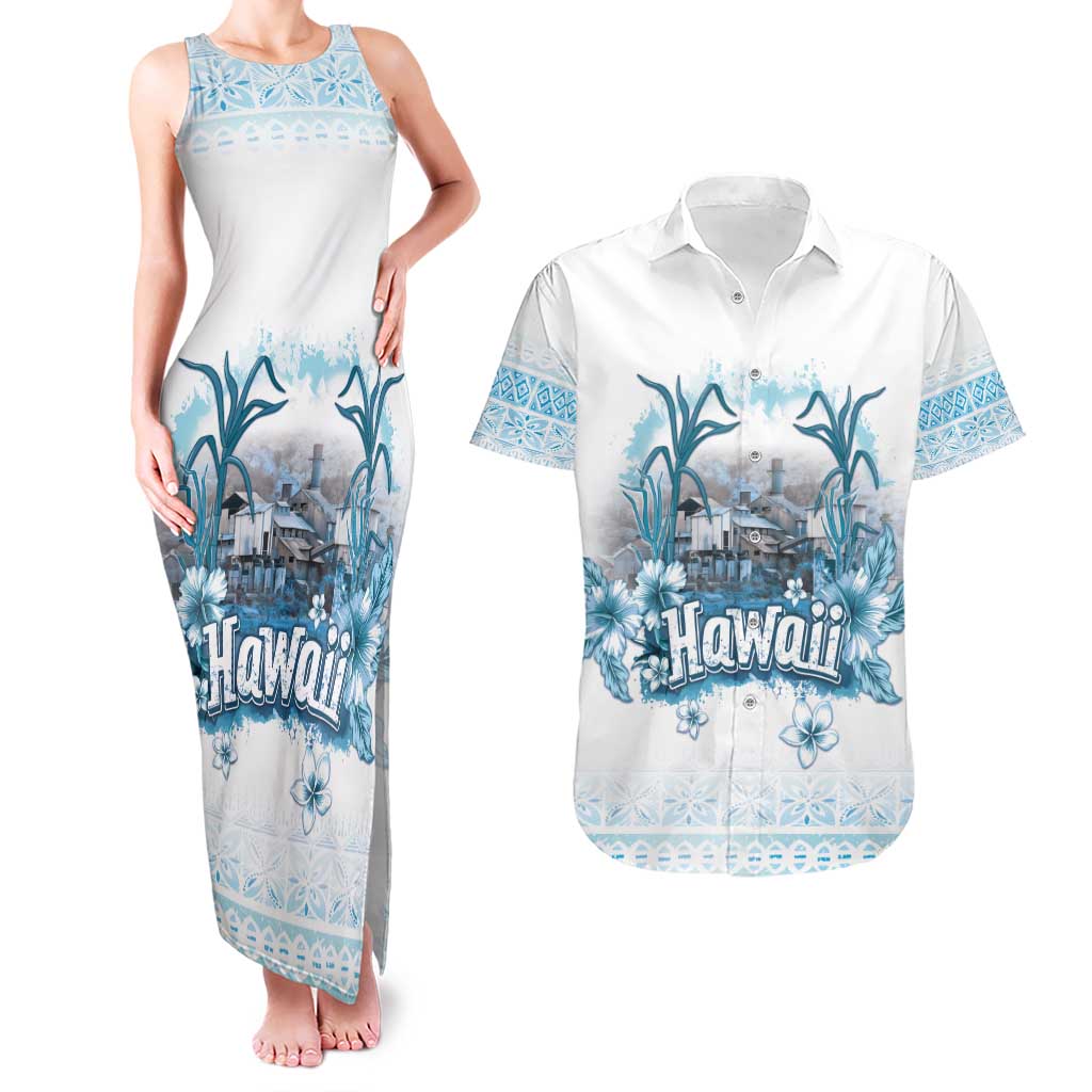 Hawaii Sugar Plantation Couples Matching Tank Maxi Dress and Hawaiian Shirt With Hawaiian Tapa Pattern LT05 White - Polynesian Pride