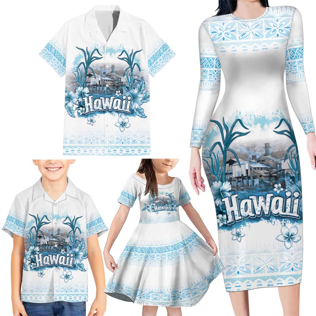 Hawaii Sugar Plantation Family Matching Long Sleeve Bodycon Dress and Hawaiian Shirt With Hawaiian Tapa Pattern