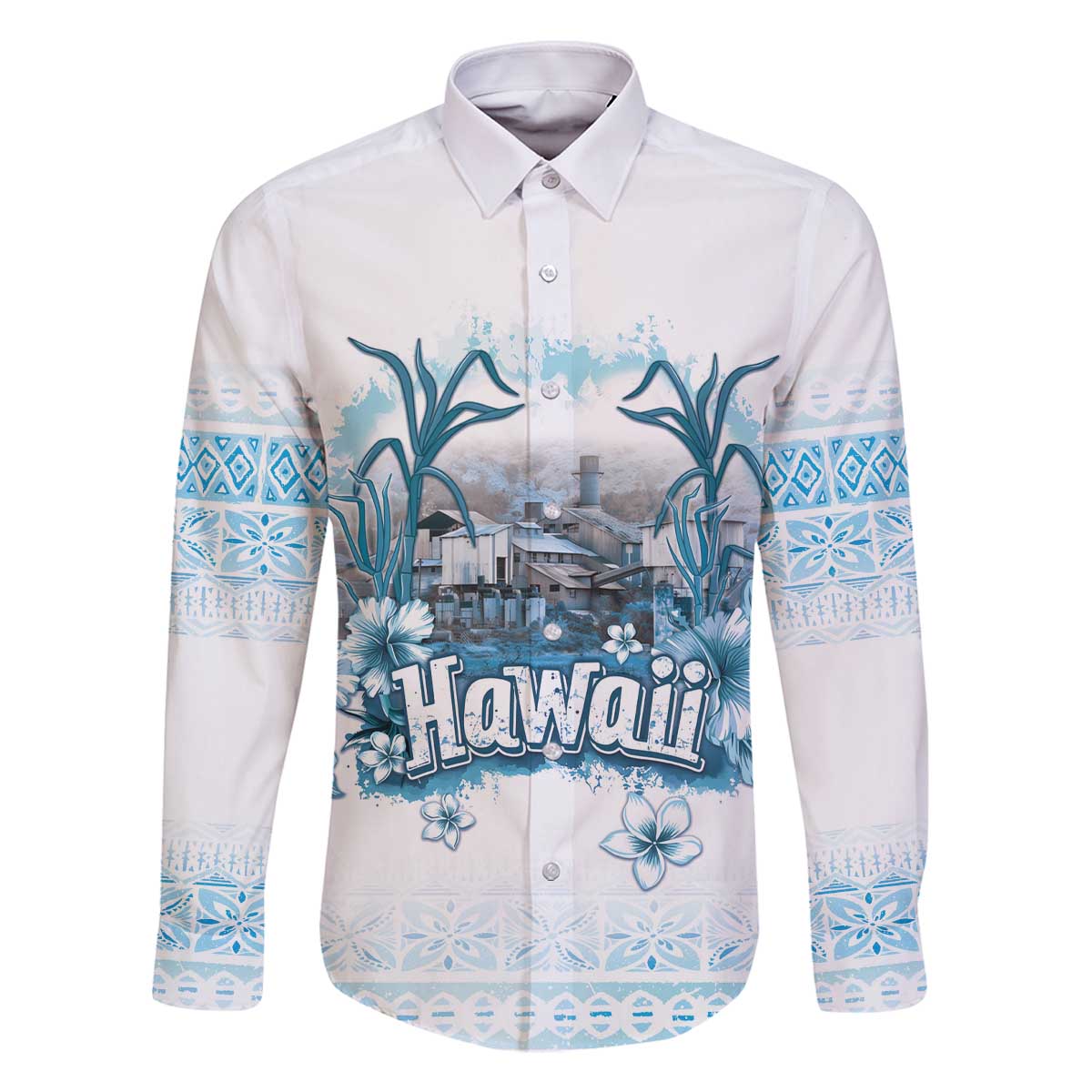 Hawaii Sugar Plantation Family Matching Off The Shoulder Long Sleeve Dress and Hawaiian Shirt With Hawaiian Tapa Pattern