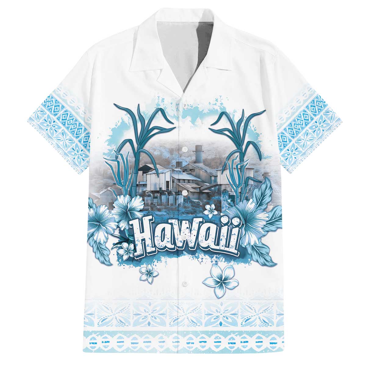 Hawaii Sugar Plantation Family Matching Off Shoulder Short Dress and Hawaiian Shirt With Hawaiian Tapa Pattern LT05 Dad's Shirt - Short Sleeve White - Polynesian Pride