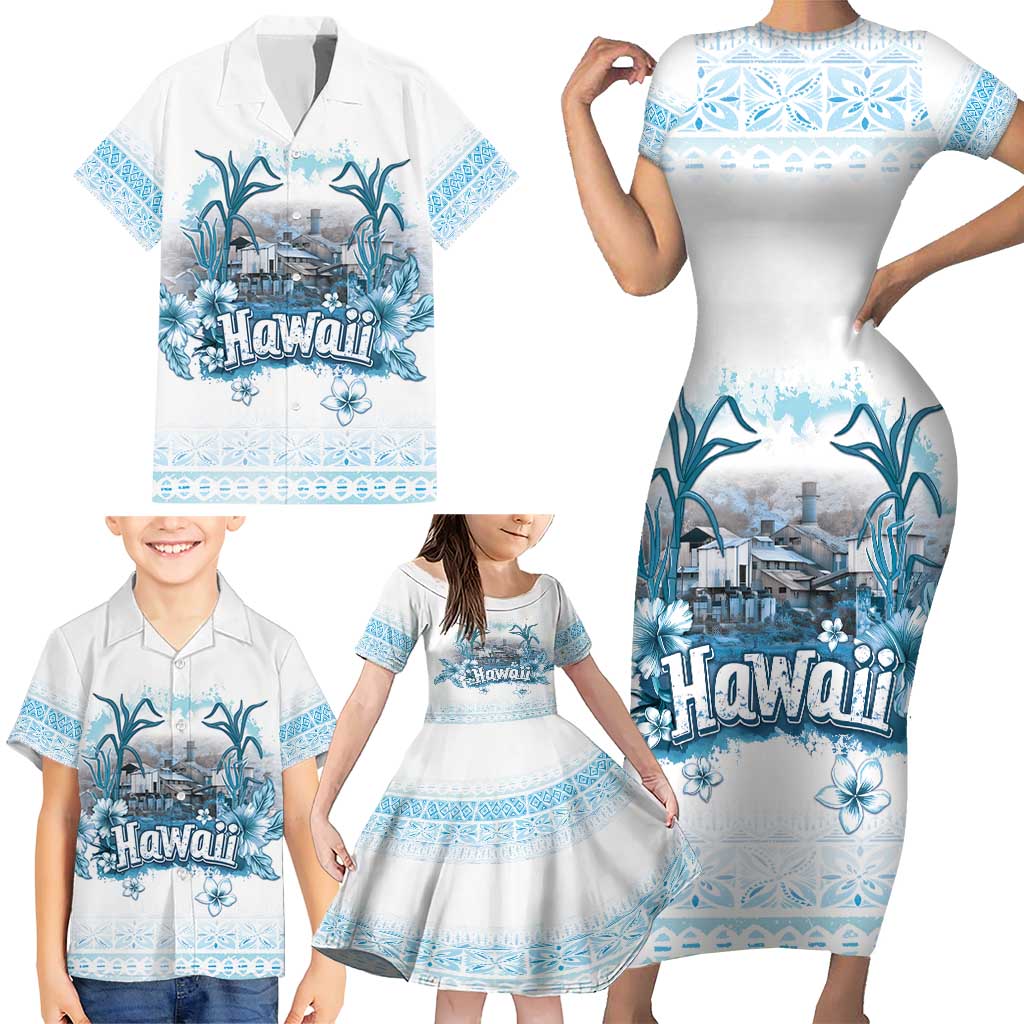 Hawaii Sugar Plantation Family Matching Short Sleeve Bodycon Dress and Hawaiian Shirt With Hawaiian Tapa Pattern