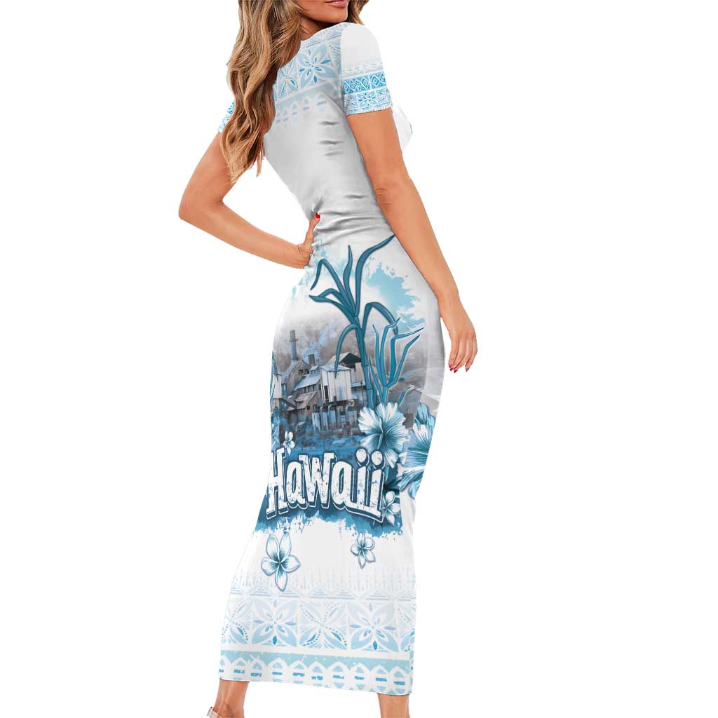 Hawaii Sugar Plantation Family Matching Short Sleeve Bodycon Dress and Hawaiian Shirt With Hawaiian Tapa Pattern