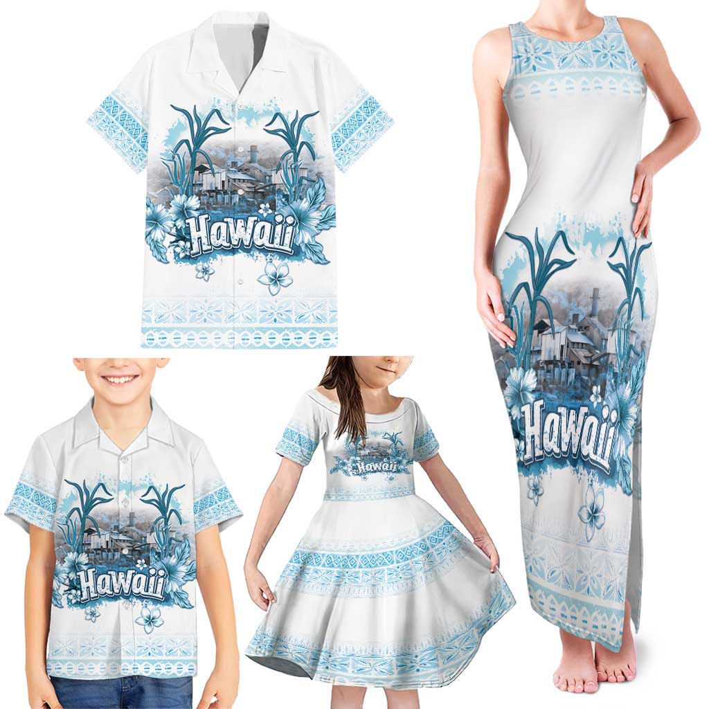 Hawaii Sugar Plantation Family Matching Tank Maxi Dress and Hawaiian Shirt With Hawaiian Tapa Pattern