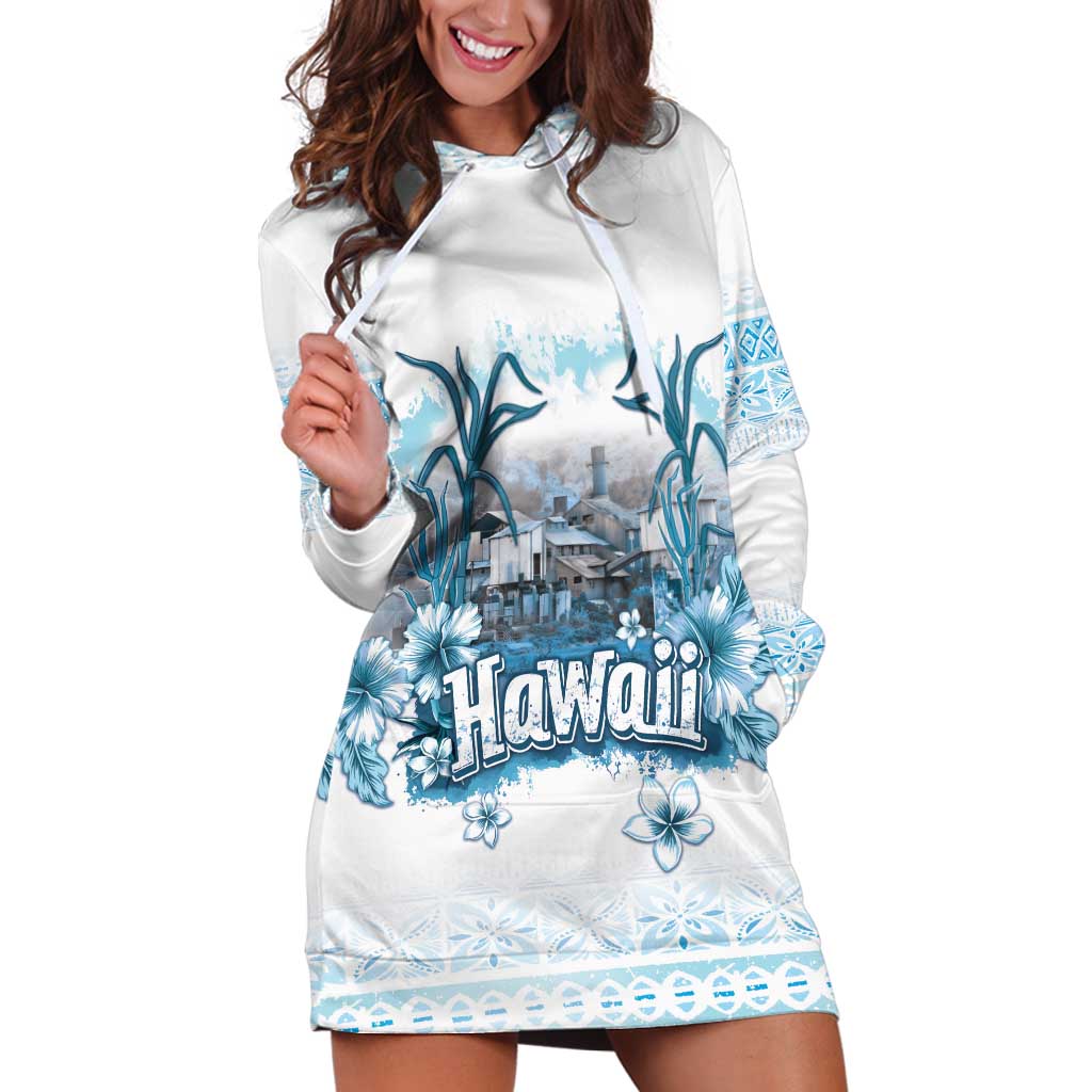 Hawaii Sugar Plantation Hoodie Dress With Hawaiian Tapa Pattern LT05 White - Polynesian Pride