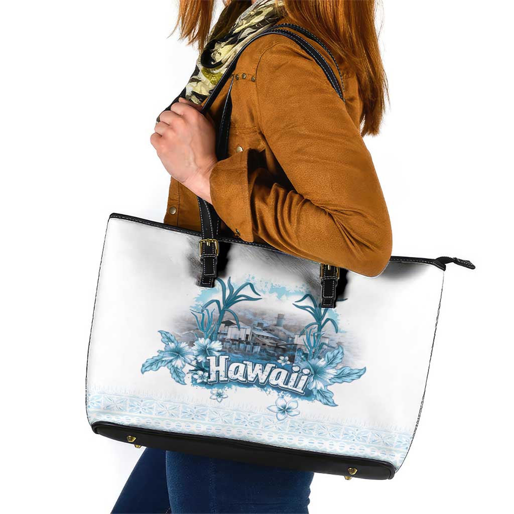 Hawaii Sugar Plantation Leather Tote Bag With Hawaiian Tapa Pattern LT05 White - Polynesian Pride