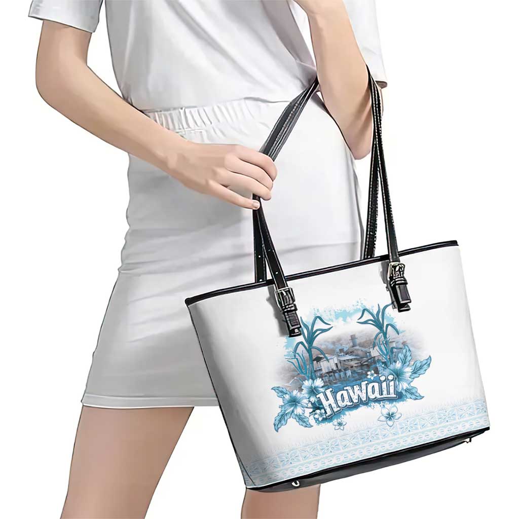 Hawaii Sugar Plantation Leather Tote Bag With Hawaiian Tapa Pattern LT05 - Polynesian Pride