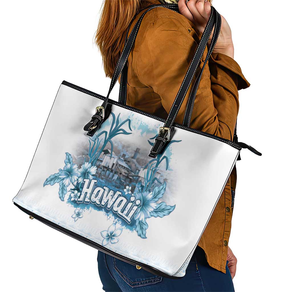 Hawaii Sugar Plantation Leather Tote Bag With Hawaiian Tapa Pattern LT05 - Polynesian Pride