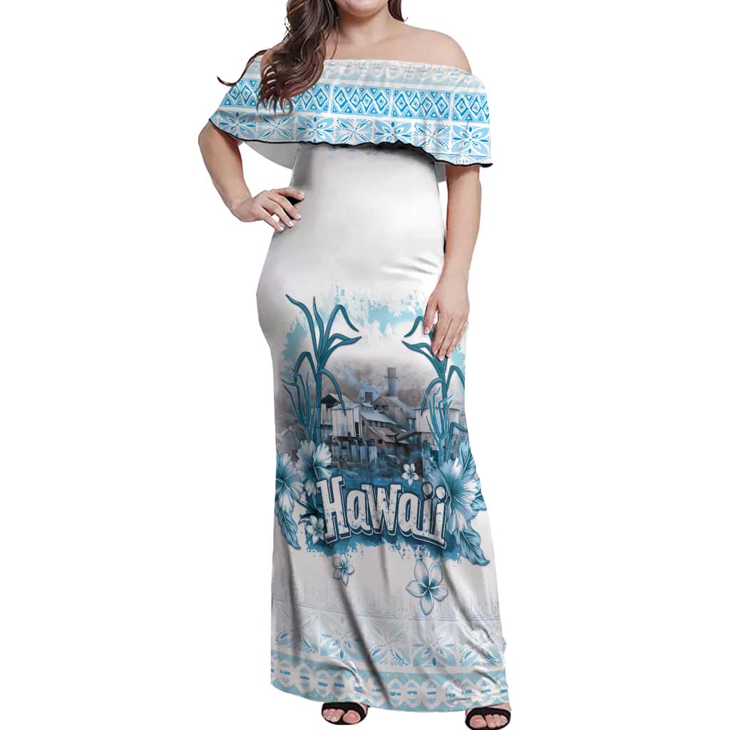 Hawaii Sugar Plantation Off Shoulder Maxi Dress With Hawaiian Tapa Pattern LT05 Women White - Polynesian Pride