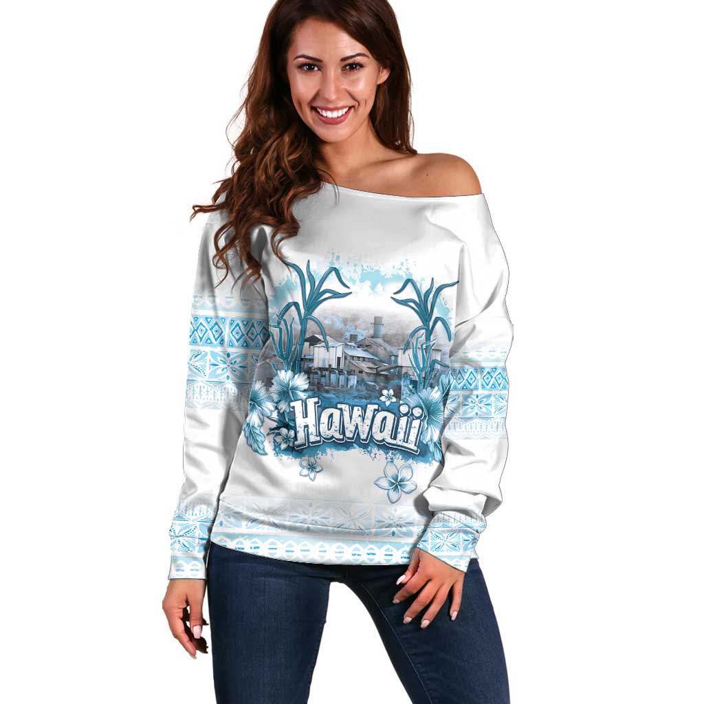 Hawaii Sugar Plantation Off Shoulder Sweater With Hawaiian Tapa Pattern