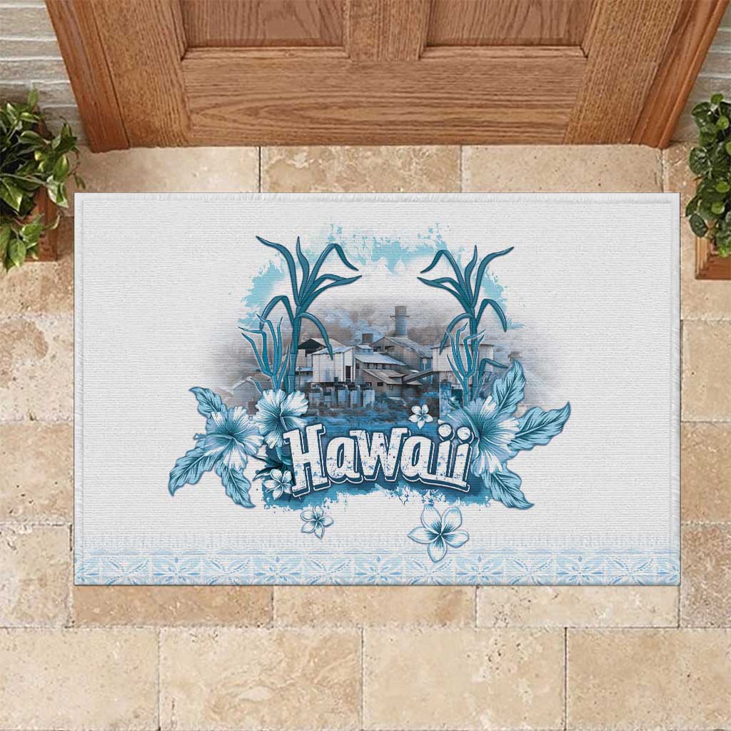 Hawaii Sugar Plantation Rubber Doormat With Hawaiian Tapa Pattern LT05 White - Polynesian Pride