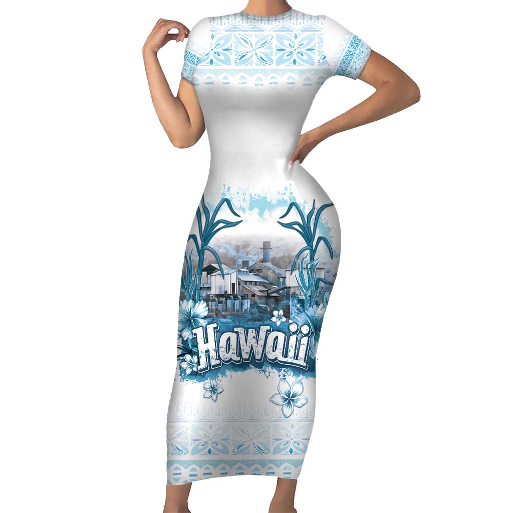 Hawaii Sugar Plantation Short Sleeve Bodycon Dress With Hawaiian Tapa Pattern